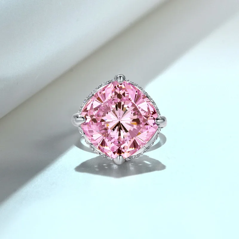 Роскошное обручальное кольцо из с розовым бриллиантом стерлингового серебра 925