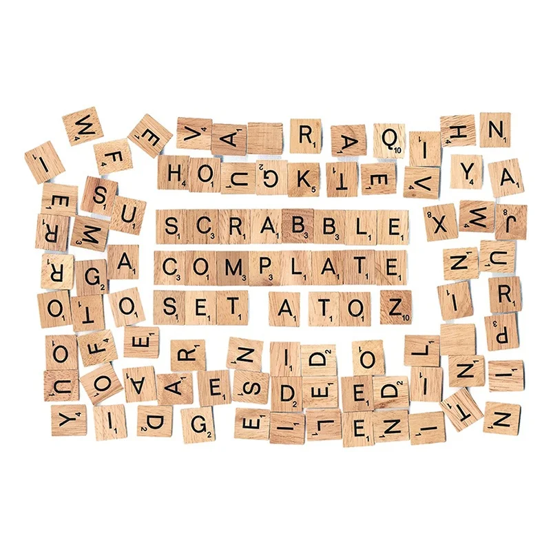 

100 Pcs Wood Tiles Letter Alphabet s Number Craft English Words REME889