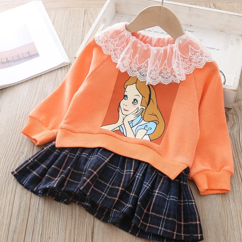 Girls Princess Dress with Lace Sweet Long Sleeve Sweater Baby Kids Cute Clothing Outfits Children Spring Autumn Clothes | Детская одежда