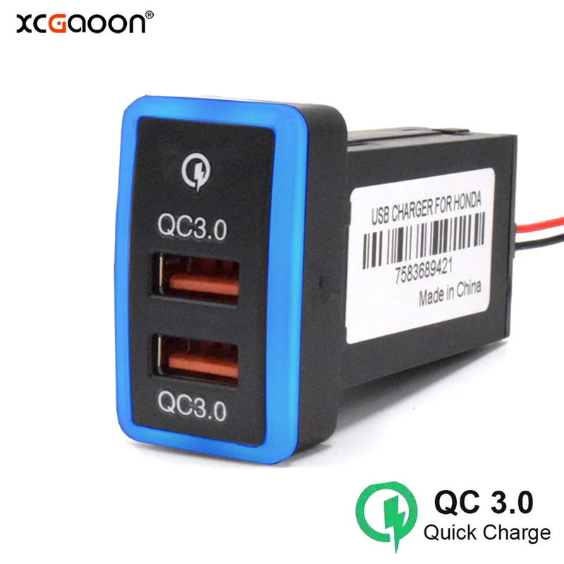 

XCGaoon QC3.0 Quick Charge Special Car Charger Dual USB Ports Phone DVR Adapter For HONDA, Output Power 18W Max