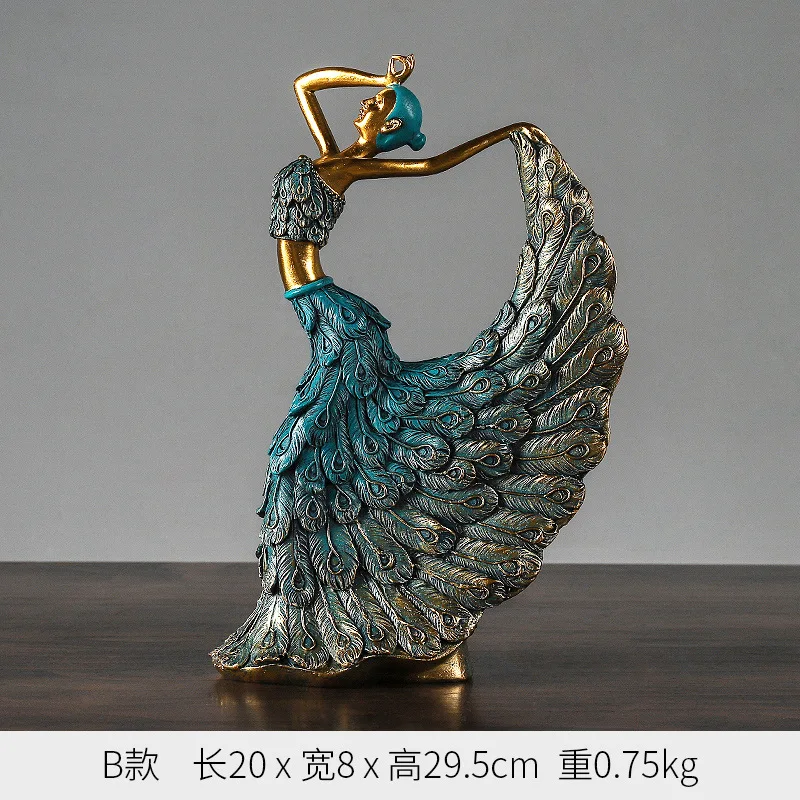 

29cm European Classical Peacock Dancer Beauty Crafts Resin Ornaments Home Accessories Wedding Room Decorations