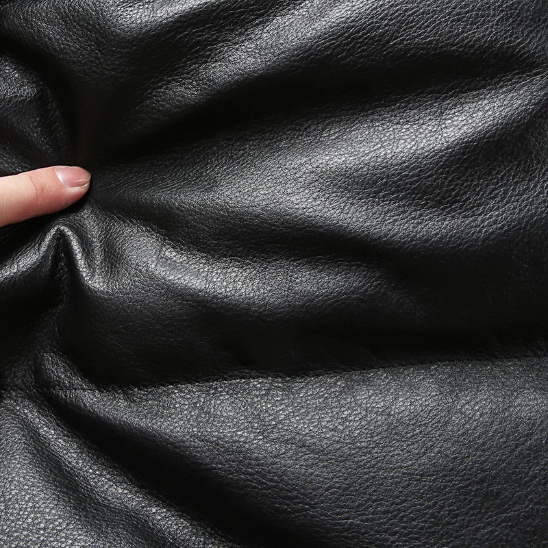 

New 2021 AVFLY Black Long Cowskin Jacket Men Winter Thick Warm Russian Leather Down Coats Free Shipping