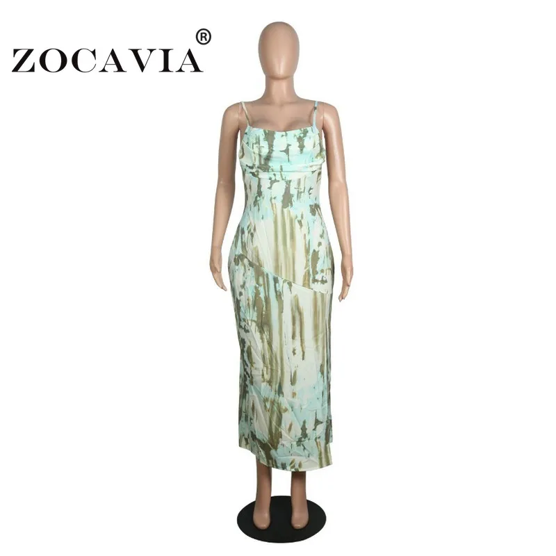 

Fashion Tie-dye Long Dress Women Elegant Vintage Summer Women's Dress 2021 New Strap Light Sundress Sexy Side Split Maxi Dress