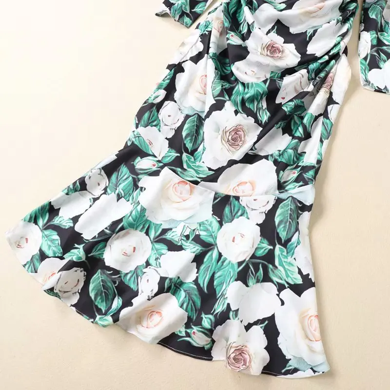 

COLOREE 2020 Runway Square Collar Long Sleeve Midi Dress Bohemian Spring Summer Vacation Floral Print Dress For Female Vestidos