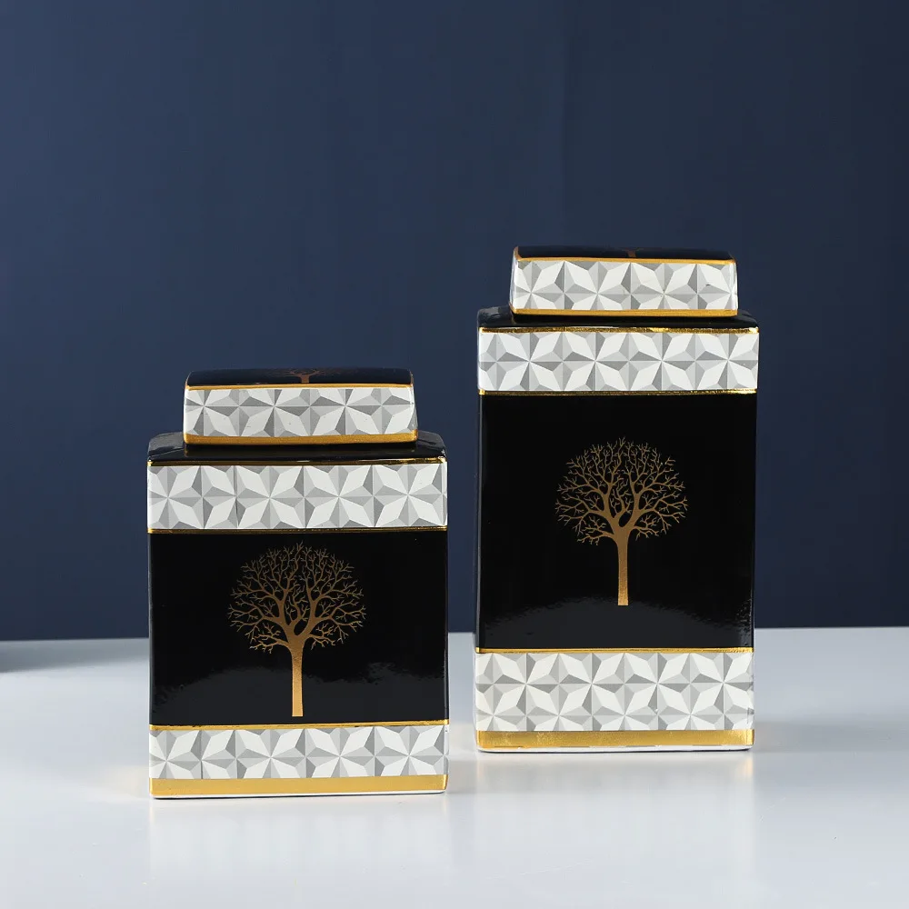 Керамика квадратная коробка для хранения резервуар ваза геометрический узор с