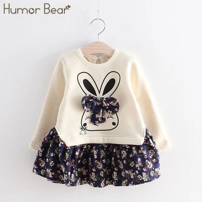 Humor Bear/платье для девочек; коллекция года; сезон осень-зима; платья принцессы для девочек; Модное детское платье в полоску с героями мультфильмов; детская одежда - Цвет: BT298B blue