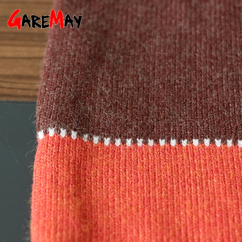 Свободный свитер в полоску на осень и зиму Женский пуловер размера плюс вязаный