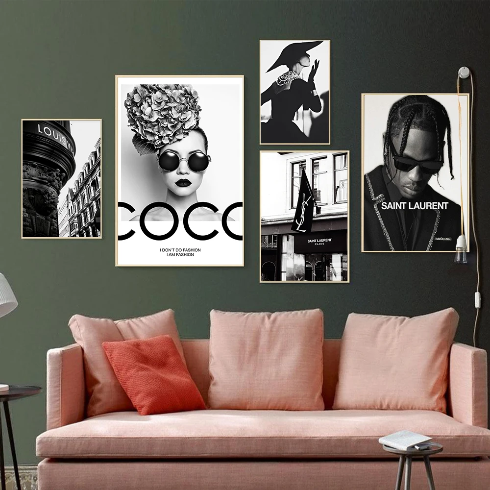 

Black White Fashion Woman Print and Poster Paris Brand Store Wall Art Canvas Painting Vogue Pictures for Living Room Home Decor