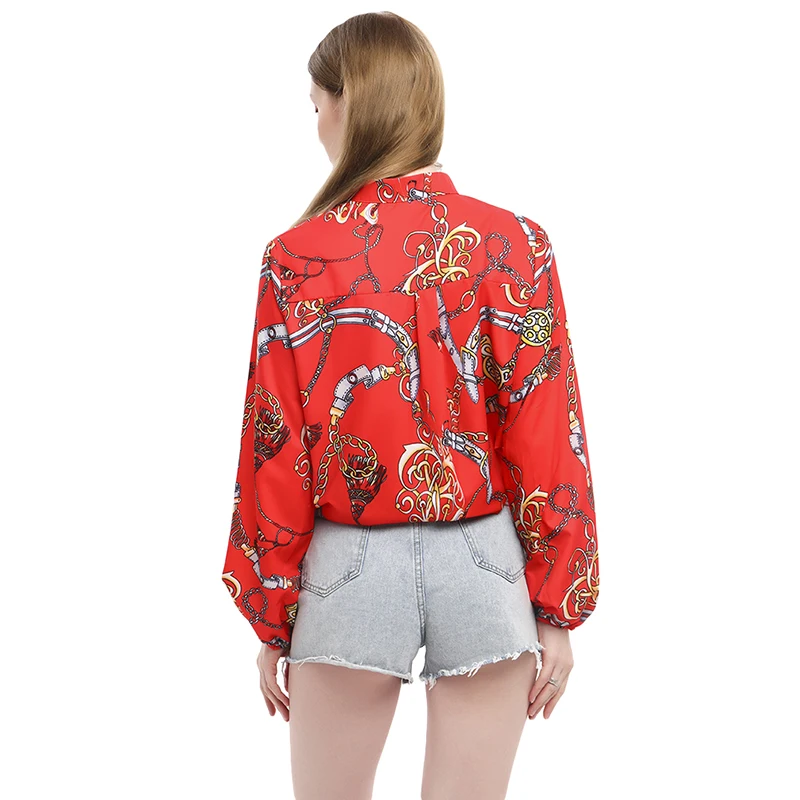 

Women Printing v-neck Blouses & Shirt Female Elegant Long Sleeve Blouse Shirt Office Shirts Camisetas Verano