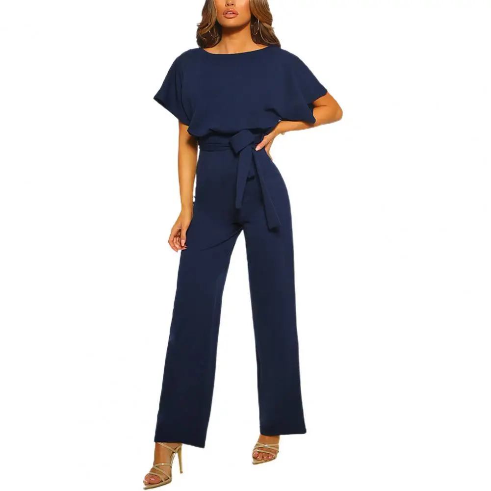 

Women Romper 2021 Business Style Jumpsuit Lace Up High Waist Elegant Women Solid Color Straight Leg Romper for Work