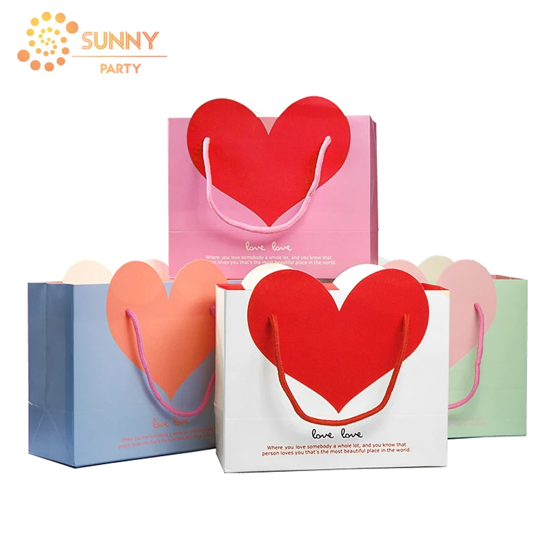 Мешки с красным сердцем бумажные пакеты S/M/L хозяйственная сумка признание