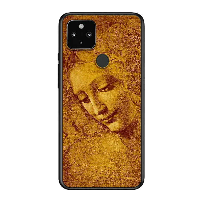 

Vinci Art Painting Soft TPU Silicone Black Cover For Google Pixel 5 4A 5G 4 XL Phone Case