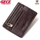 Маленький дорожный мужской кошелек GZCZ из натуральной кожи, качественный Модный черный кошелек, держатель для кредитных карт, тонкий кошелек на молнии для монет для мужчин