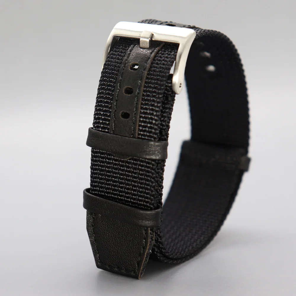 NATO nylon +genuiine leather watch strap replacemetn for Hamilton vintage watch black Khaki  20 22MM strap
