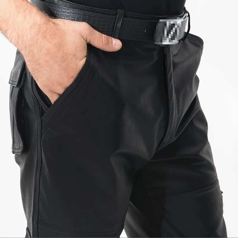 

2020 New Black Genuine Leather Pants Men Fashion Casual Plus Size Motorcycle Pants Men Leather Joggers Pantalon Homme M-XXXXL