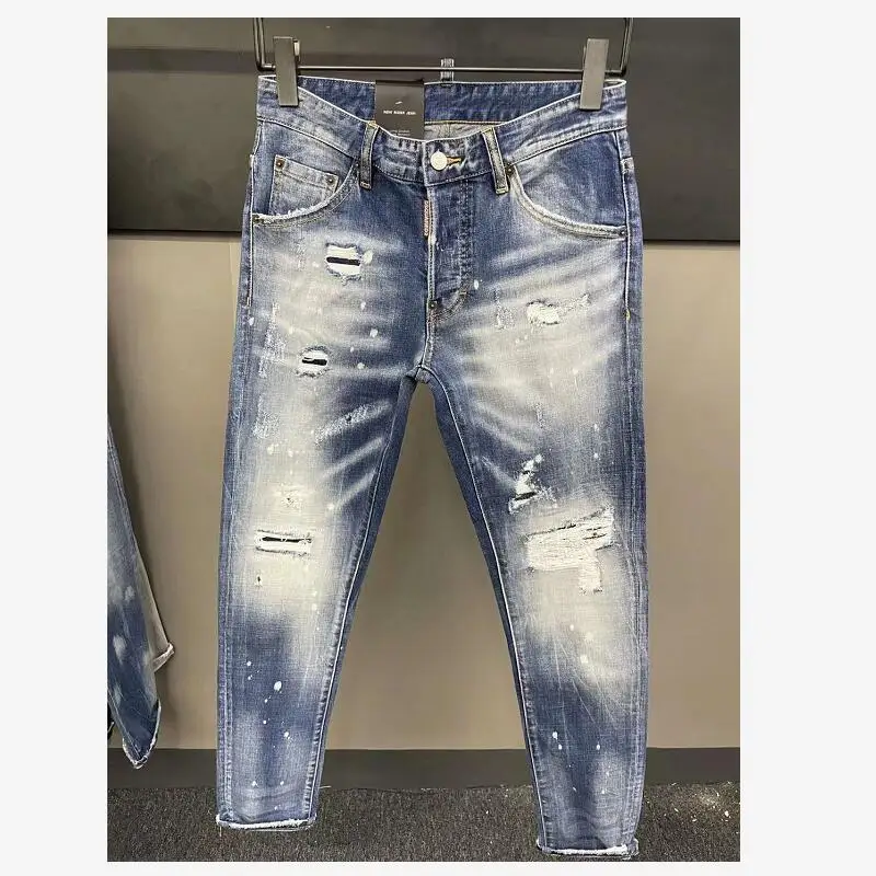 

DSQUARED2 женские/мужские облегающие Стрейчевые джинсы с татуировкой краской, легкие мотоциклетные брюки 076 #