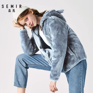 Куртка SEMIR Женская флисовая с капюшоном, свободная милая плюшевая однотонная куртка с медвежьими ушками, зима 2019