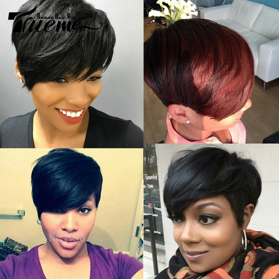 

Trueme короткие парики из человеческих волос для женщин, реми, зеленые, синие, красные, разные цвета, полный парик