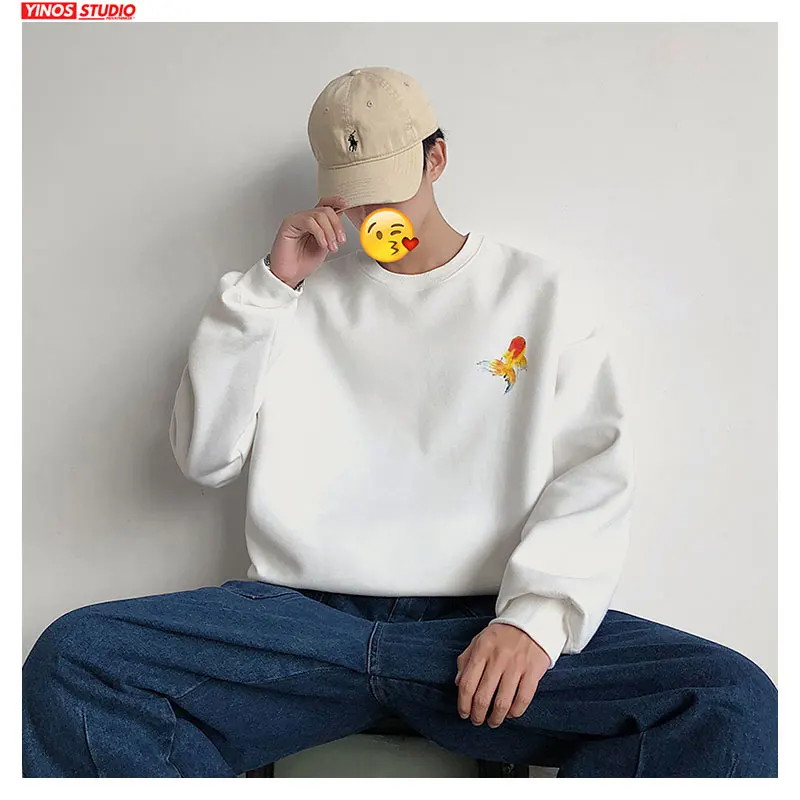 Мужская флисовая толстовка с принтом рыбы черная большого размера капюшоном в