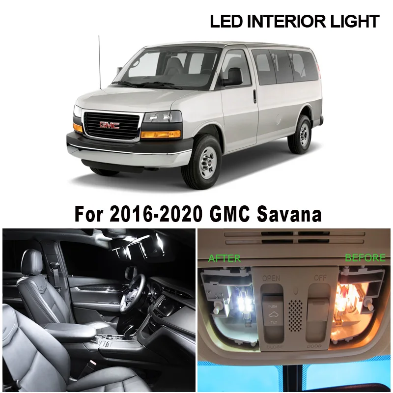 17pcs White Canbus Interior LED Light Map Dome Reading Bulbs Kit For GMC Savana 2016 2017 2018 2019 2020 License Plate Lamp