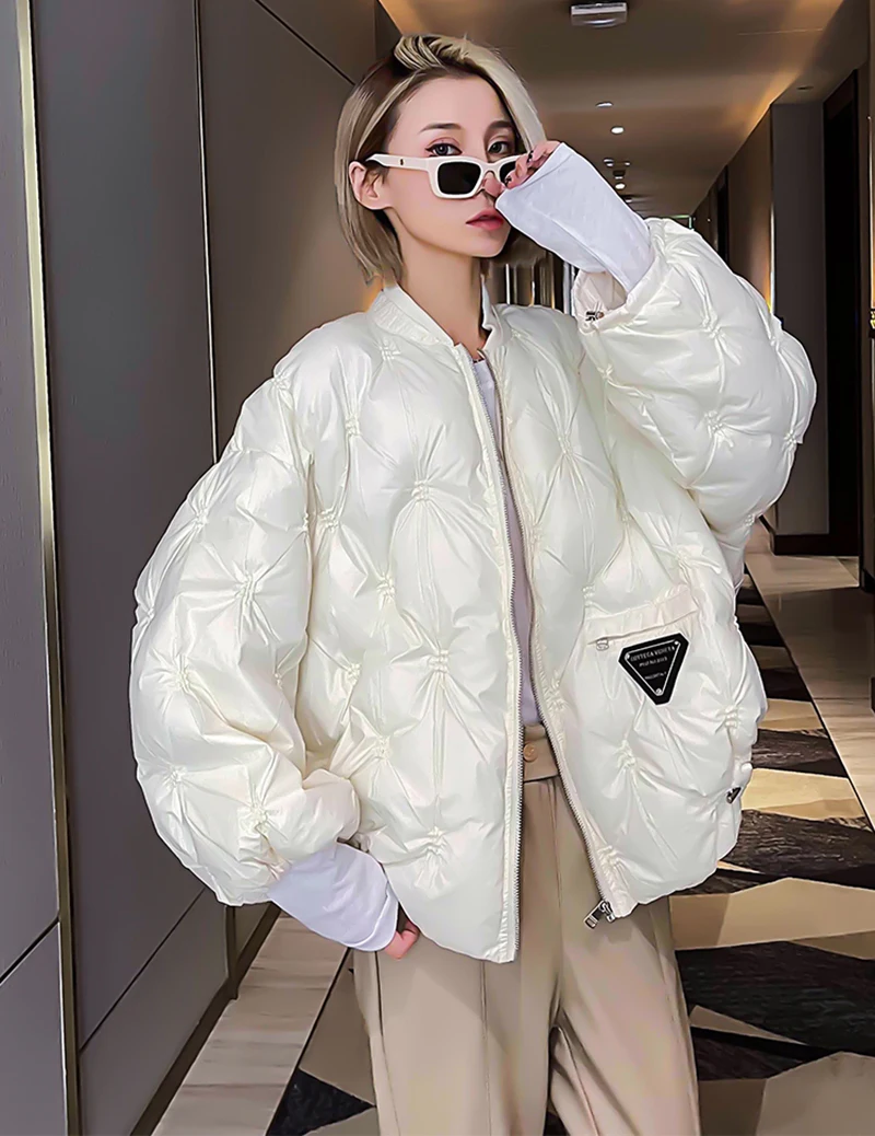 Women Down Cotton Jackets 2022 Thickening Black White Warm Solid Short Baseball Collar Casual Chic Style Overcoat Winter Jacket