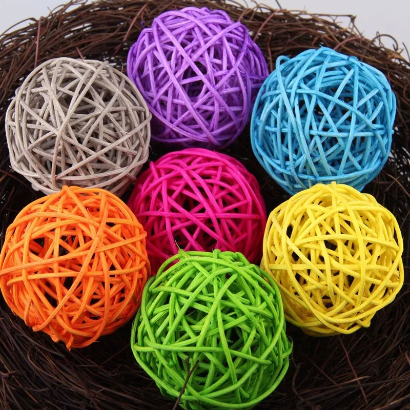 4pcs 8cm Wicker Rattan Balls Natural Sphere Orbs for Vase Bowl Filler DIY Craft Baby Shower Gender Reveal Nursery Home