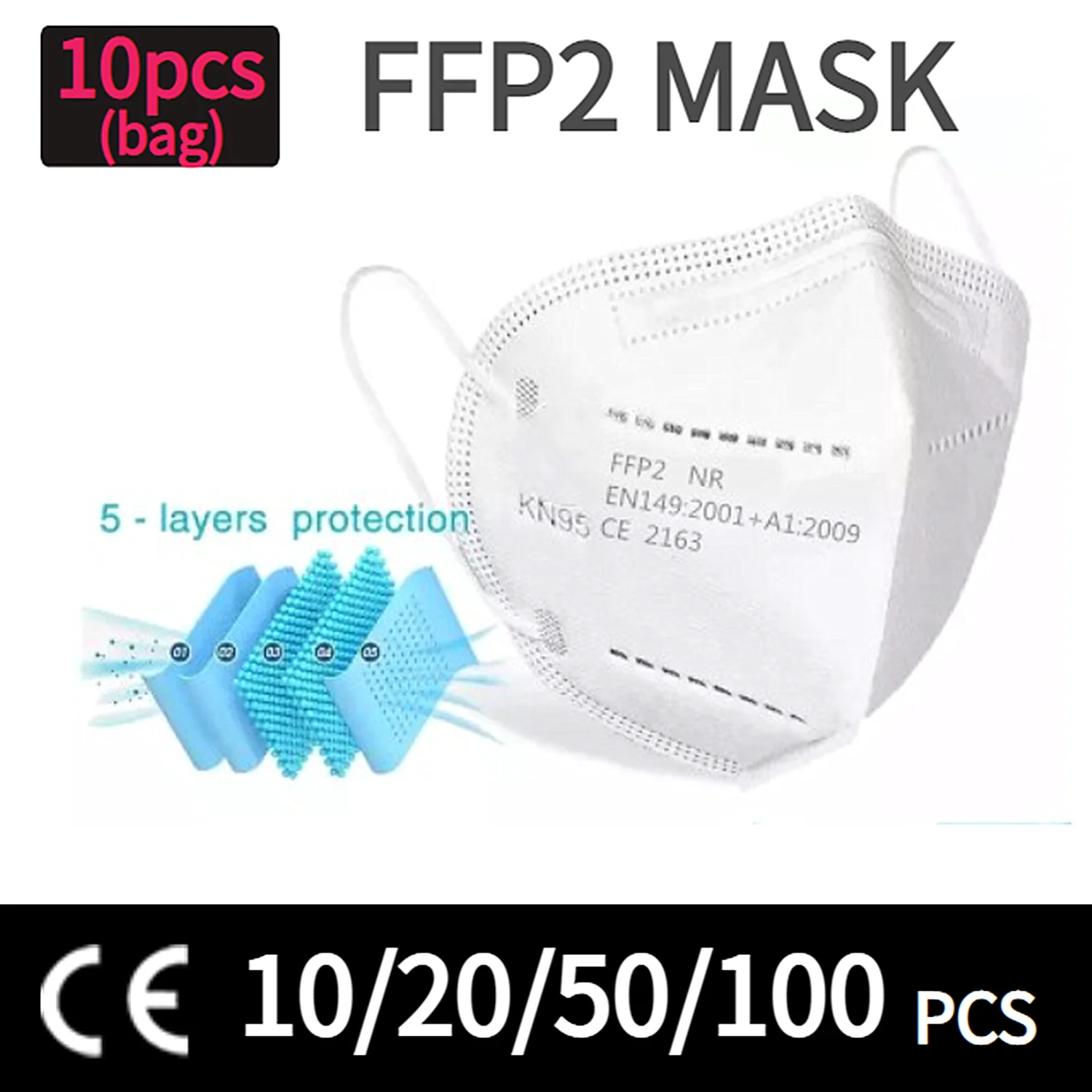 Респиратор KN95 FPP2 FFP3 FPP3 многоразовый 5 слоев Черная защитная маска от пыли с