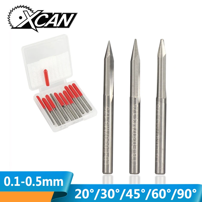 XCAN 10 шт. 20 Вт, 30 Вт/45/60/90 градусов наконечник 0,1-0,5 мм V Форма концевые фрезы 3,175 хвостовик фрезерный станок с ЧПУ для деревообработки гравировочные Биты