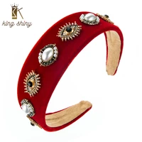 king shiny bohemian crystal turkish evil eye headband vintage imitation beaded velvet hairband girls party headwear hair jewelry