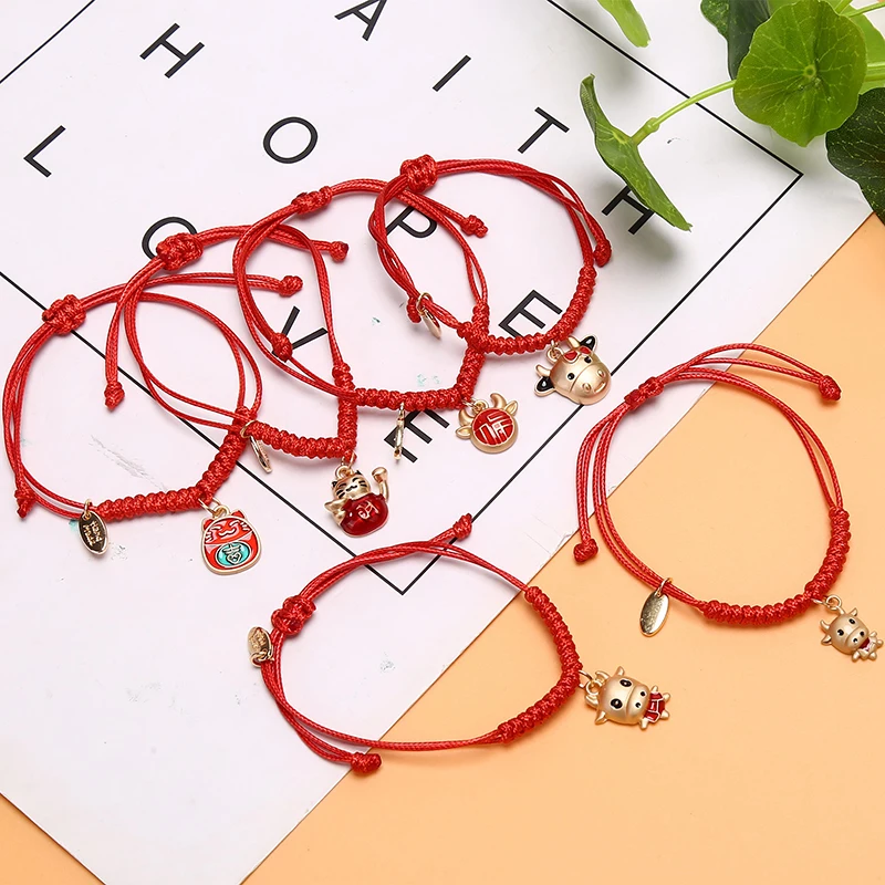 Браслет стразы из красной веревки ручной работы регулируемый браслет бычьей