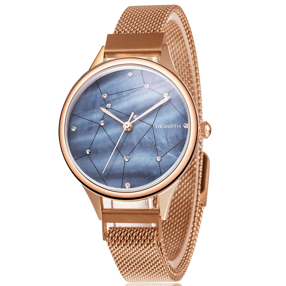 Женские кварцевые часы REBIRTH со стразами роскошные повседневные наручные с