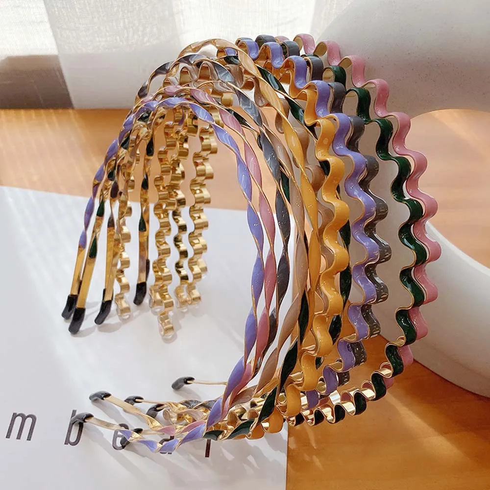 МЕТАЛЛИЧЕСКАЯ ВОЛНА изгиб с головными повязками Новая мода Женская Тонкая