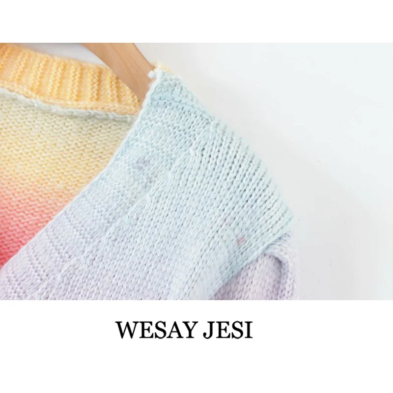 

WESAY JESI Women's Clothing Cardigan 2021 New Gentle Wind Jacket Women Short All-match Rainbow Striped Knitted Cardigan Sweater