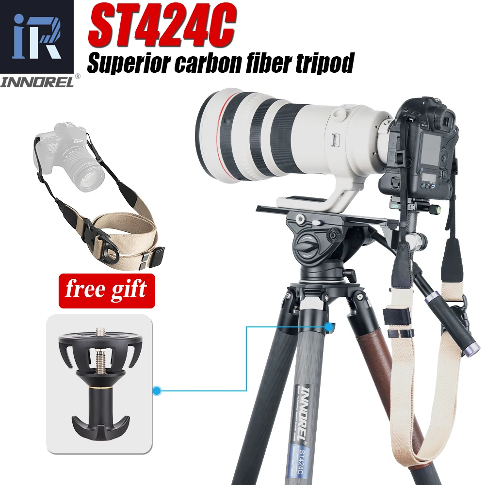 INNOREL ST424C Professional Carbon Fiber Tripod Monopod for DSLR Camera Camcorder with 75mm Bowl Adapter 42.4mm Tube 42kg Load