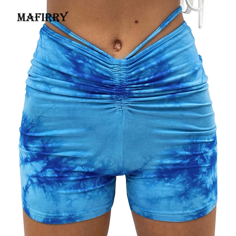 

2021 New Summer Elegant Women High Waist Shorts Folds Design Casual Blue Gradient Shorts Female Skinny Plus Size XXL Streetwear