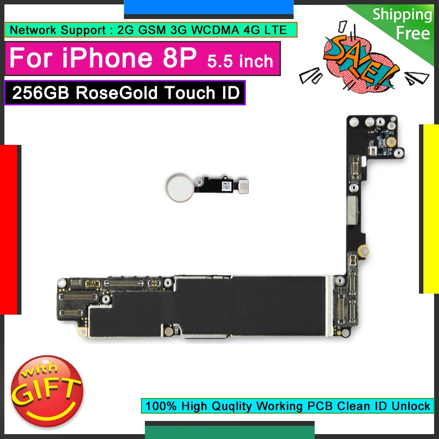 

Разблокированная оригинальная материнская плата Розовая Кнопка Домой для IPhone 8 P 8 PLUS 256 ГБ RoseGold Touch ID хорошо работающая материнская плата лог...