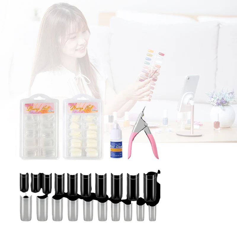 

6 Piece Set Pinpai Nail Set With Nail Piece Glue Flat Cutting Tool And Storage Box Nail Art Set Nail Art Tools