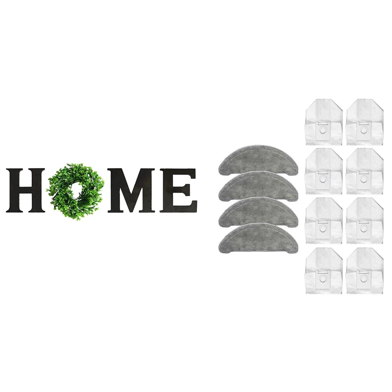 

12Pcs For Roidmi EVE Plus Dust Bag Mop Cloth & 1Set Wooden Home Sign With Artificial Eucalyptus Wreath (Black)