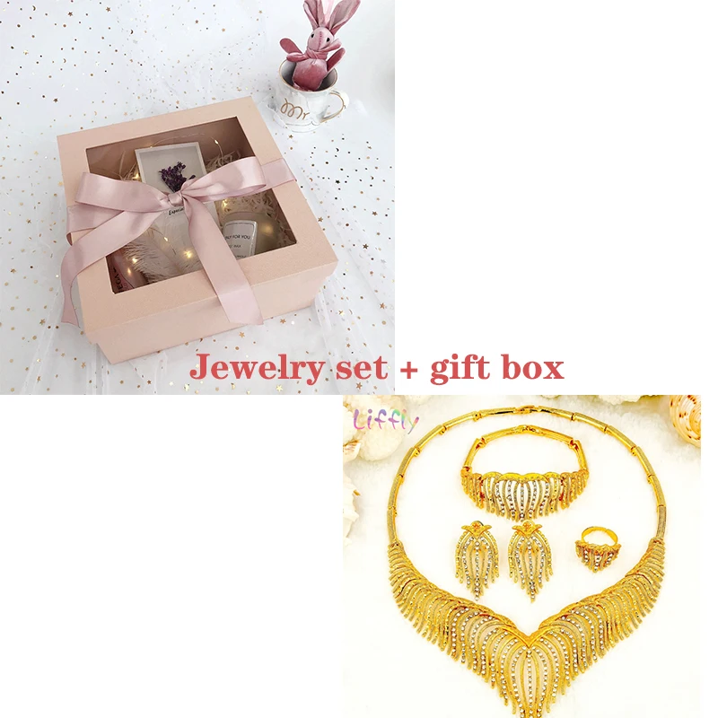jewelry sets and box Liffly, Модные Ювелирные наборы, нигерийский Дубай, Золотые Ювелирные наборы для женщин, Африканский бисер, Свадебный желтый ювелирный набор, свадебные подарки - Окраска металла: jewelry sets and box