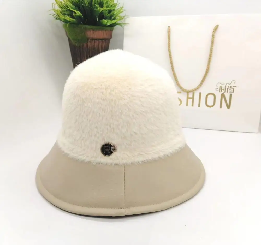 Fisherman hat female autumn and winter wild hat street face-lift small imitation mink warm British basin hat