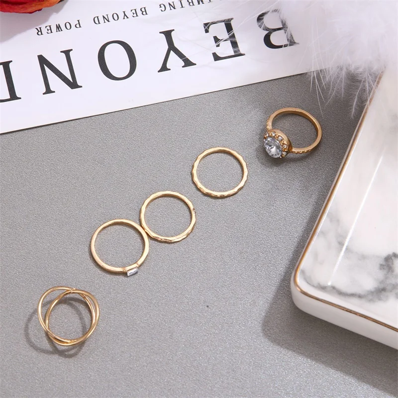 DAXI 5PCS / Set Of Gold Crystal Rhinestones Korean Version The Ring Hypoallergenic Cute Chic Style Wedding Dress Unique | Украшения и