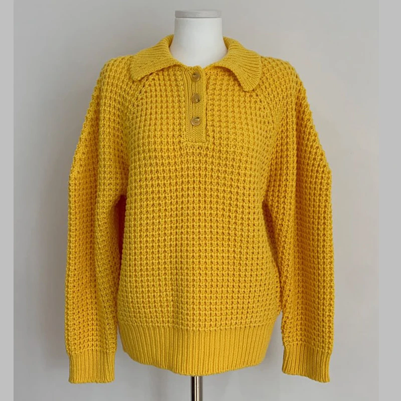 Flectit Bright Solid Color Long Sleeve Half-Button Lapel Collar Jumper Women Sweater Casual Chic Loose Pullovers Knit Tops * | Женская