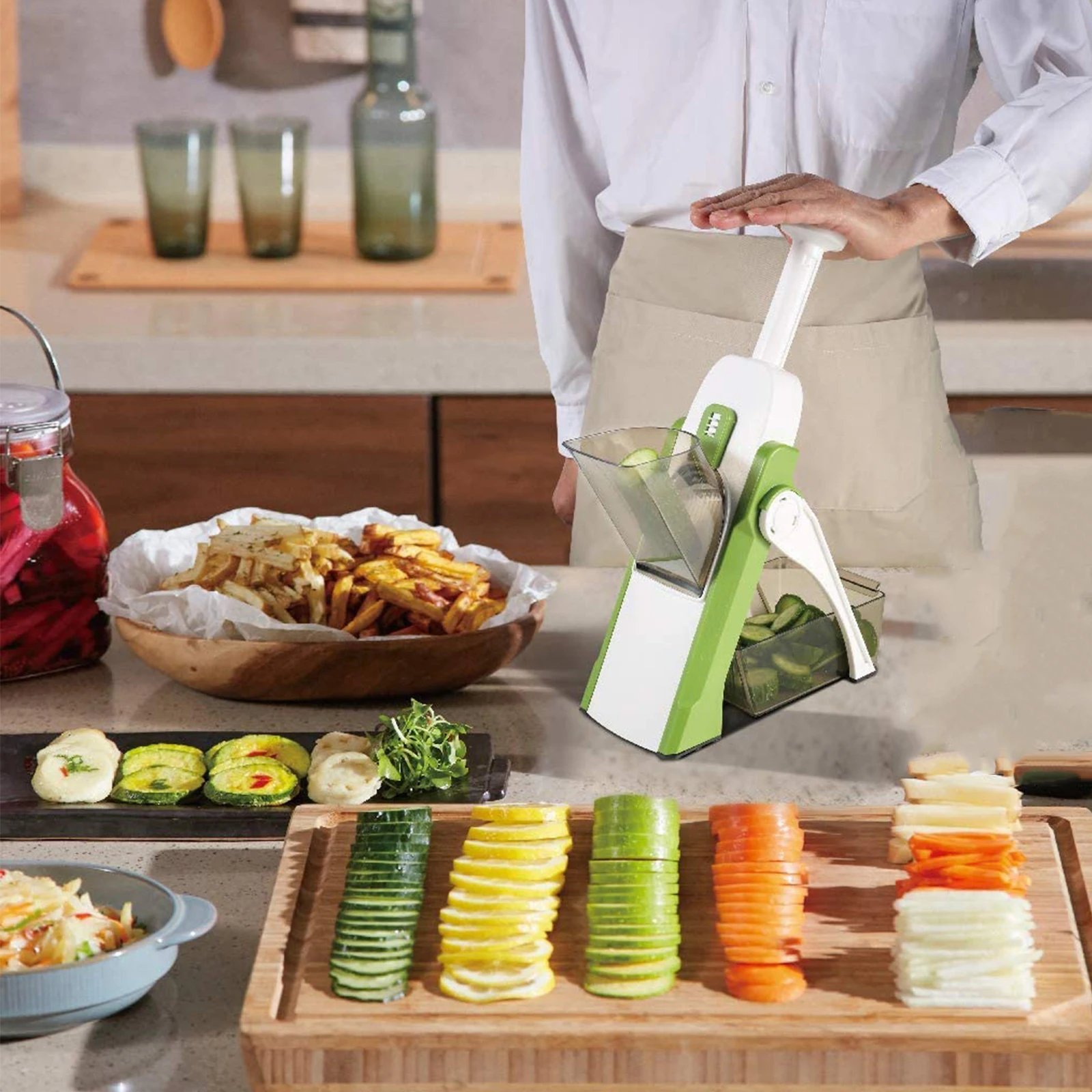 Utensilio de cocina multifuncional para cortar patatas fritas, mandolina segura, rebanador de ensaladas, cortador de patatas fritas, utensilio de cocina-0