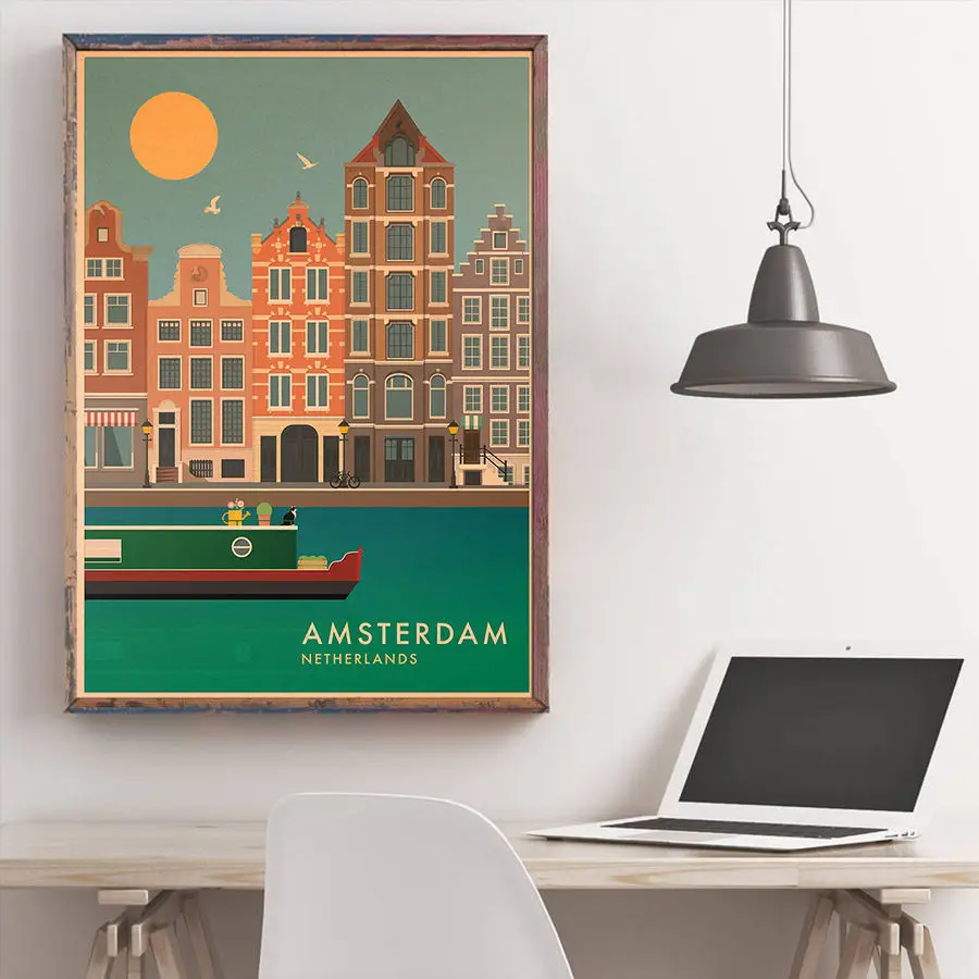 Нидерландский плакат ветряная мельница архитектурная картина крафт-бумага