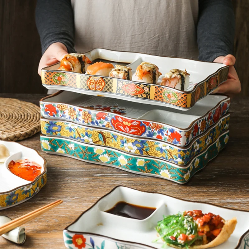 

Японская тарелка для пельменей тарелка для суши, поднос для салата, тарелка для ресторана, плоская посуда для цветов, керамическая посуда, с...