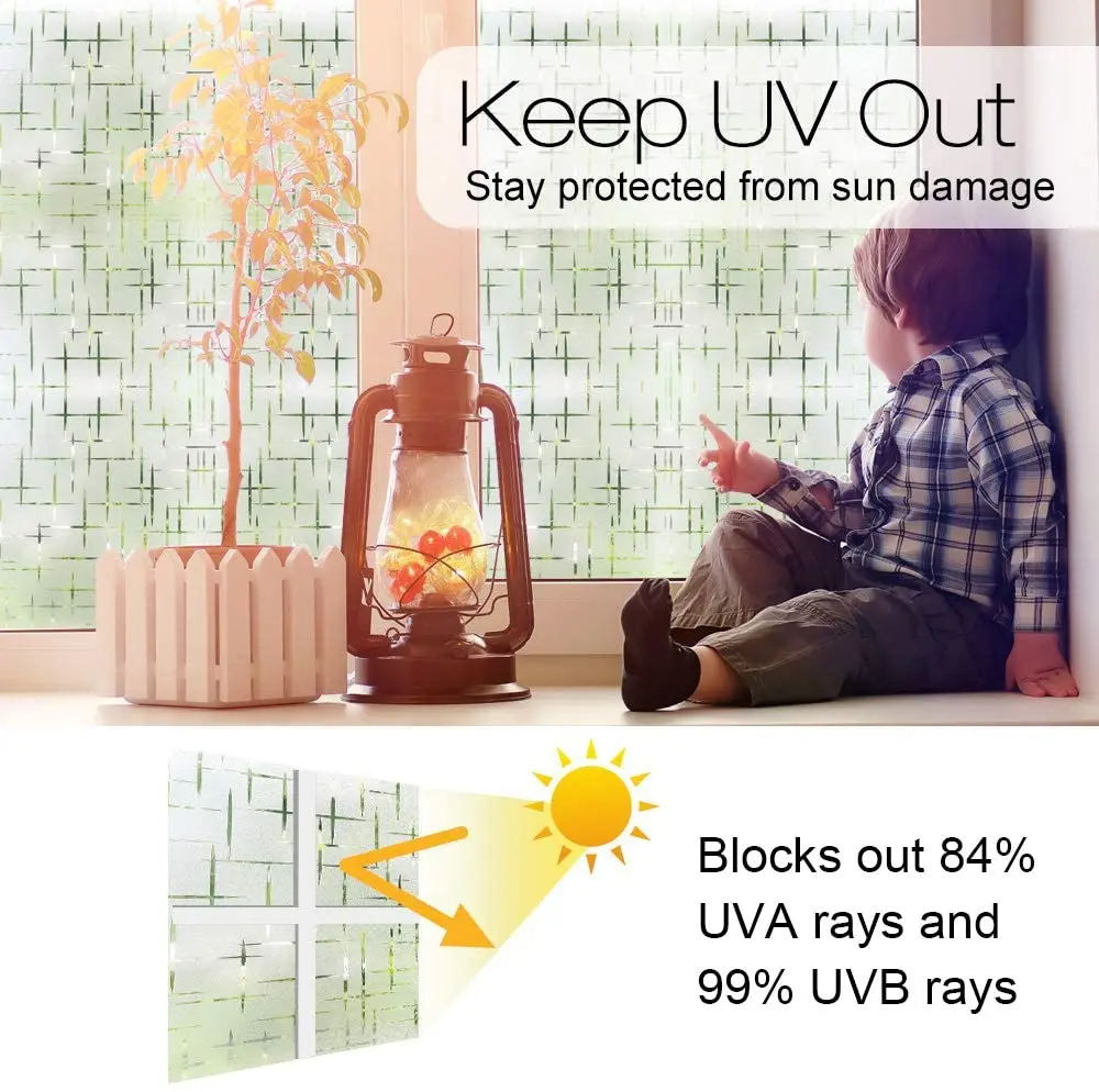 

BUNPIG Stained Frosted Window Film Static-Cling Self Adhesive Decorative Vinyl Glass Sticker for Home Office UV Protection
