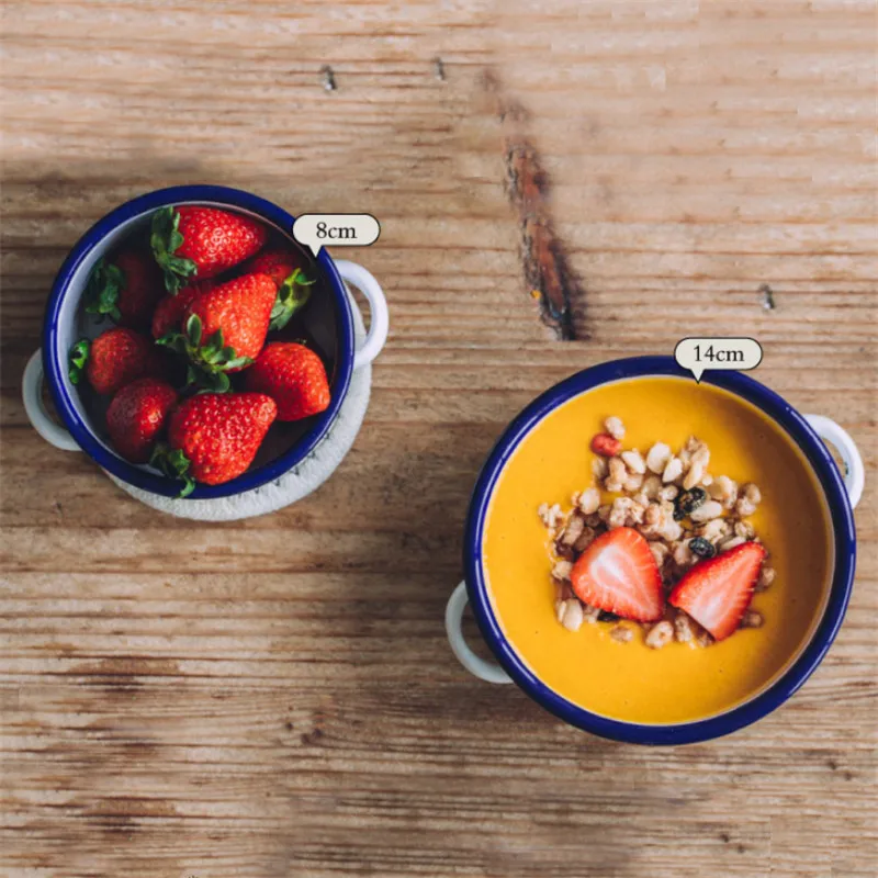 Домашняя бинауральная миска в японском стиле с красными и синими краями для риса