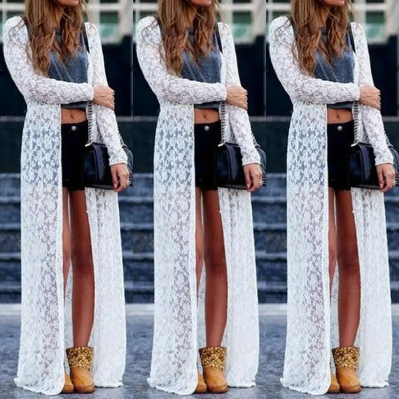 2019 женское прозрачное кружевное платье накидка на лето кардиган пляжное длинное