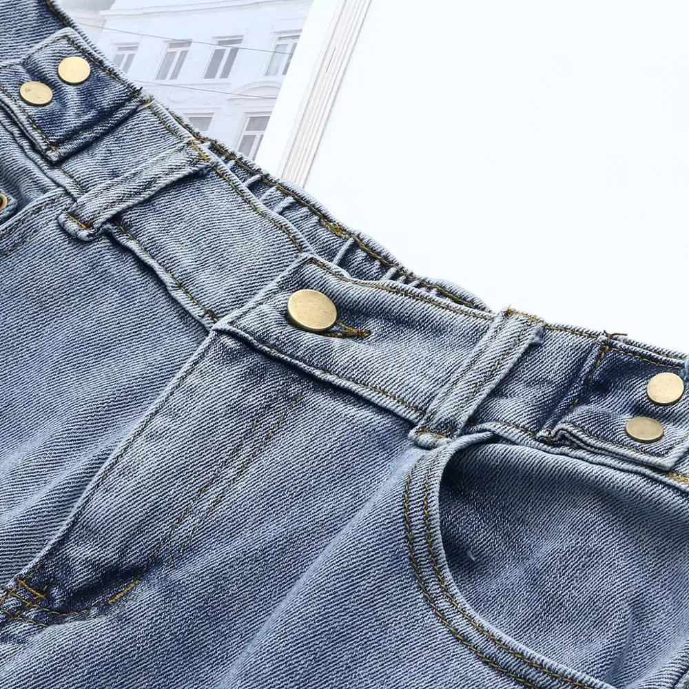 Женские джинсы синего цвета с эластичной резинкой на талии размера плюс, новинка 2021, весенне-осенние повседневные женские хлопковые прямые ... от AliExpress RU&CIS NEW