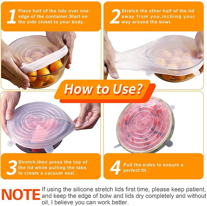 12 шт Пищевая силиконовая крышка универсальные силиконовые многоразовые крышки с